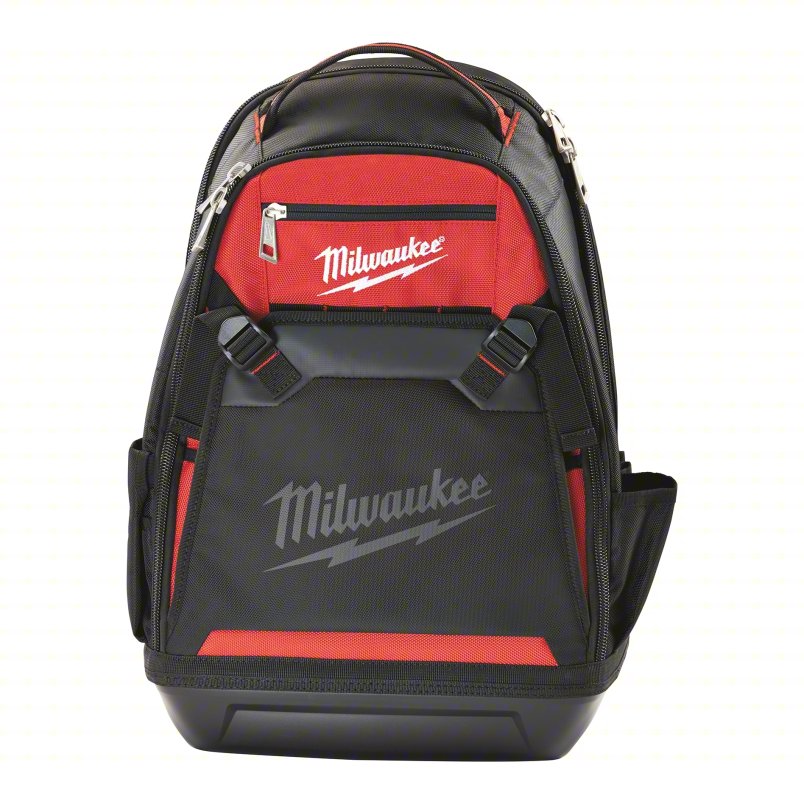 MILWAUKEE Tool Backpack: 15 7/16 in W 9 in D 24 1/4 in H, Ballistic Nylon, Black/Red