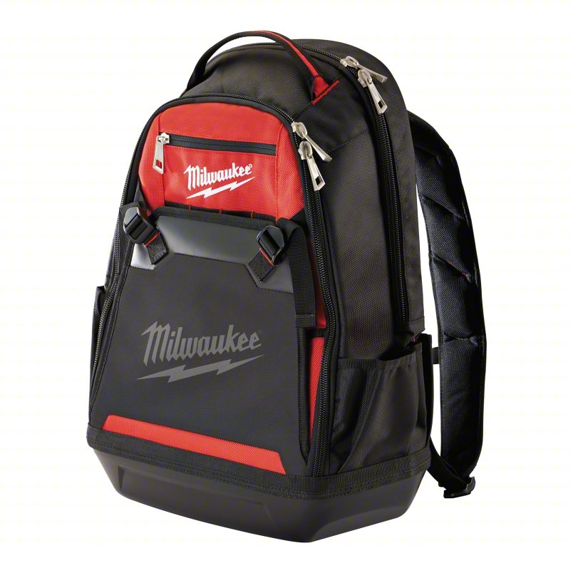 MILWAUKEE Tool Backpack: 15 7/16 in W 9 in D 24 1/4 in H, Ballistic Nylon, Black/Red