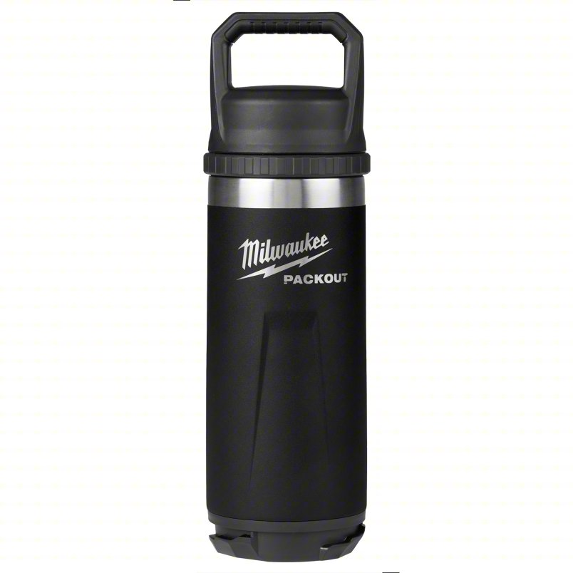 MILWAUKEE Insulated Bottle: 18 oz Capacity, Black, Metal, 10 3/8 in Overall Ht, Bottle