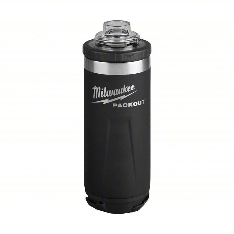 MILWAUKEE Insulated Bottle: 18 oz Capacity, Black, Metal, 10 3/8 in Overall Ht, Bottle