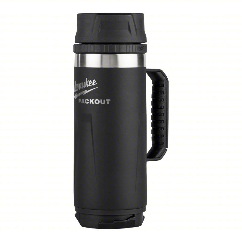 MILWAUKEE Insulated Bottle: 18 oz Capacity, Black, Stainless Steel, 9 in Overall Ht, Bottle