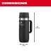 MILWAUKEE Insulated Bottle: 18 oz Capacity, Black, Stainless Steel, 9 in Overall Ht, Bottle