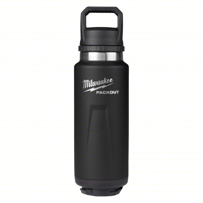 MILWAUKEE Insulated Bottle: 36 oz Capacity, Black, Metal, 12 1/2 in Overall Ht, Bottle