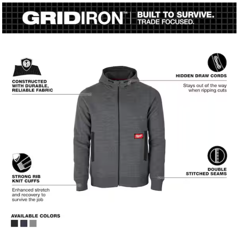 Milwaukee Men's Gray  GRIDIRON Full-Zip Hoodie